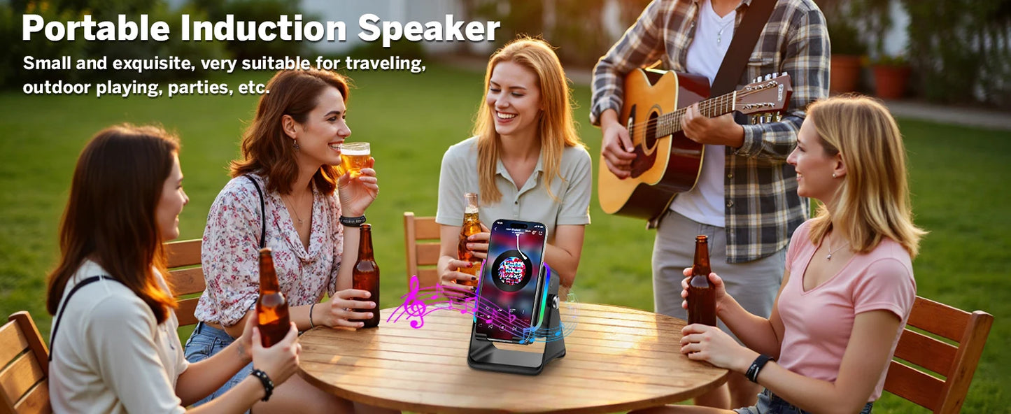 Magnetic Induction Speaker Pro — Play Music Instantly, No Bluetooth Needed | RGB Light + Phone Stand + Power Bank