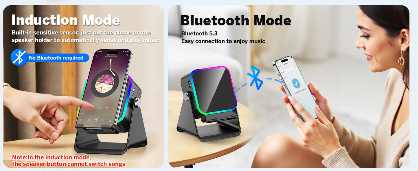 Magnetic Induction Speaker Pro — Play Music Instantly, No Bluetooth Needed | RGB Light + Phone Stand + Power Bank