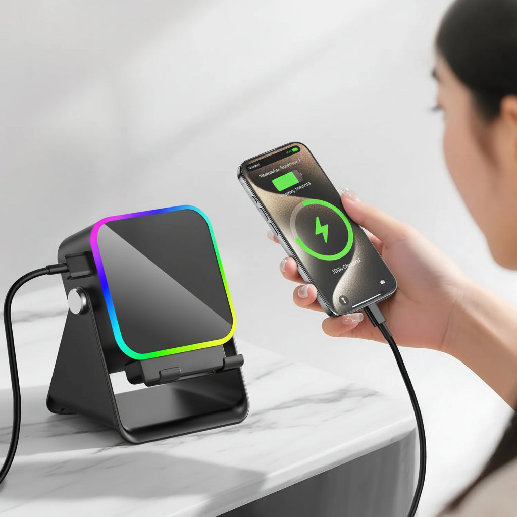 Magnetic Induction Speaker Pro — Play Music Instantly, No Bluetooth Needed | RGB Light + Phone Stand + Power Bank